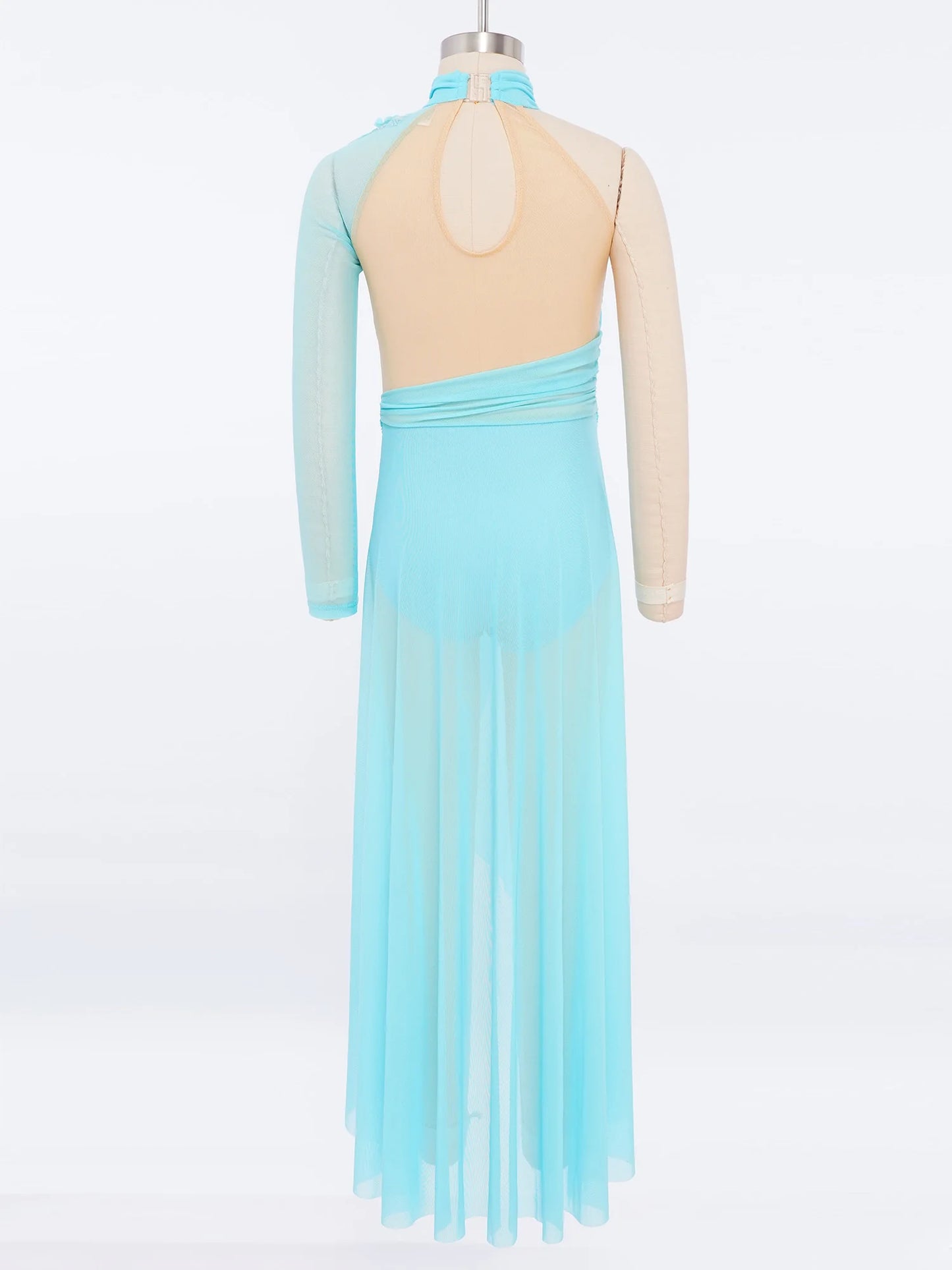 Kids Girls Modern Lyrical Dance Dresses Delicate Applique Keyhole Back Side Split Irregular Hem Asymmetrical Ruched Mesh Dress