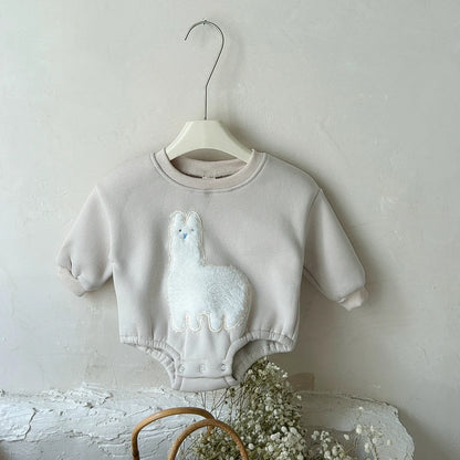 Infant Baby Girls Clothes Autumn Winter Fleece Bubble Rompers Infant Boys Toddler Outfits Bodysuit Cartoon Alpaca Jumpsuit