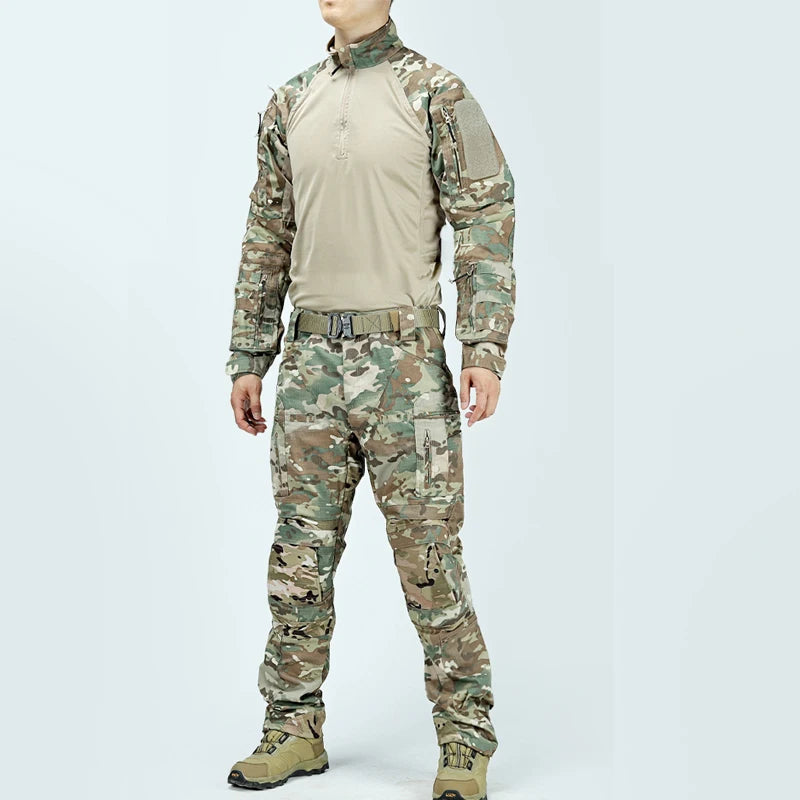 Men Tactical Combat Uniform Suit Multicam Camo Shirt & Pants Set Outdoor Hunting Airsoft Paintball Training Work Clothes