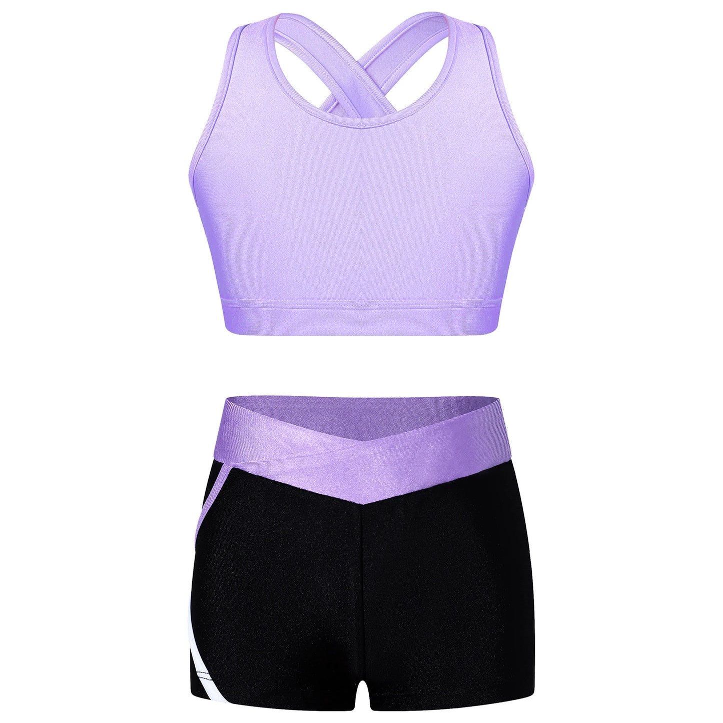 Kids Girls Dance Gymnastics Outfits Ballet Crop Top with Shorts Tracksuit Set 2 PCS Yoga Sports Workout Summer Girl Clothing