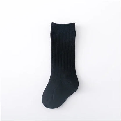 0-5Years Kids Boys Girls Socks Cotton Solid Striped Soft Baby Knee Long Children's Socks School Sport Baby Boy Sock 12 Color
