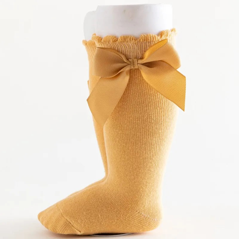 Kids Girls Socks With Bows Knee High Princess Socks For Girl Cute Newborn Baby Cotton Sock Long Tube Bow Children Socks