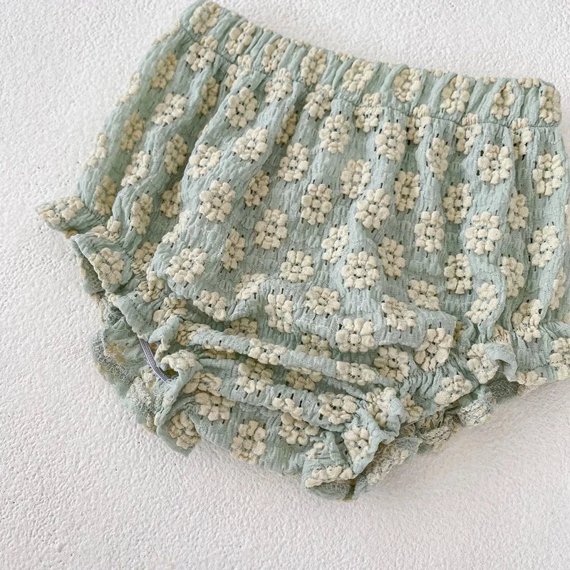 Baby Girls Suit Autumn Clothes Newborn Jacquard Knitted Bloomers Outfit Set Long Sleeve Tops+Shorts 2PC 0-3T