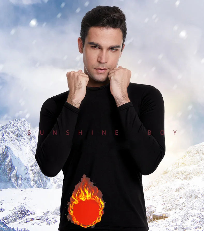 Men Undershirts Men's Winter Thermal Underwear Thin Fleece Elastic Compression Fitness For Winter Sports First Layer Wear ﻿