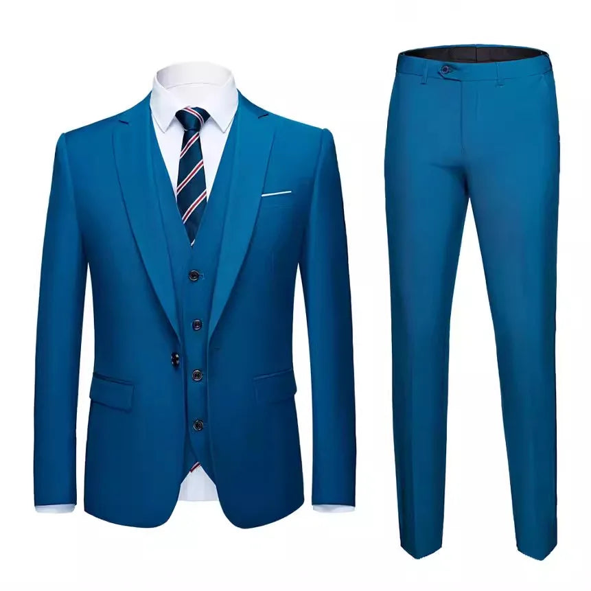 Man Suit Set Simple Solid Color Long Sleeve Male Outfit Single-breasted Slim Business Wedding Versatile Men Three-piece Suits