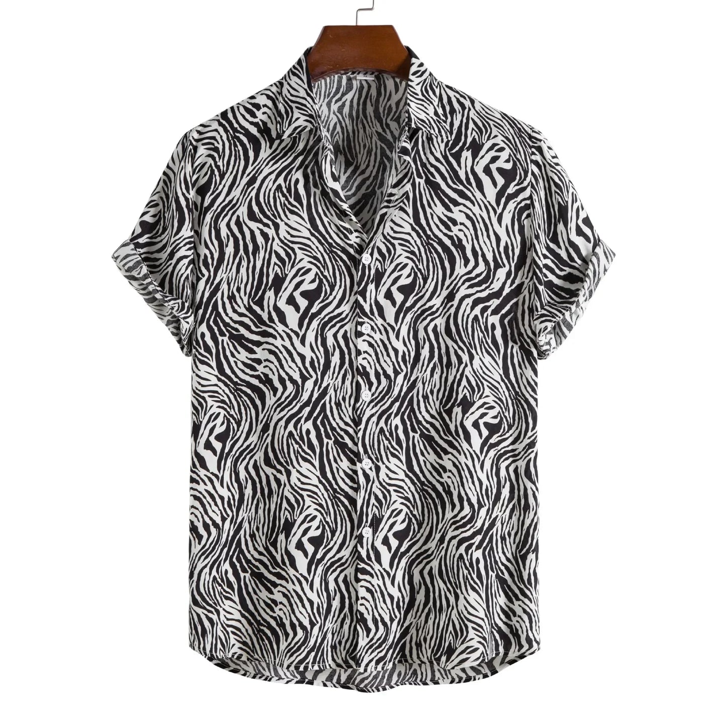 2026 New Hawaiian Beach Wear Men's Zebra-stripe Short Sleeve Shirts Fashion Laple Button Up Casual Blouse Summer Streetwear Male