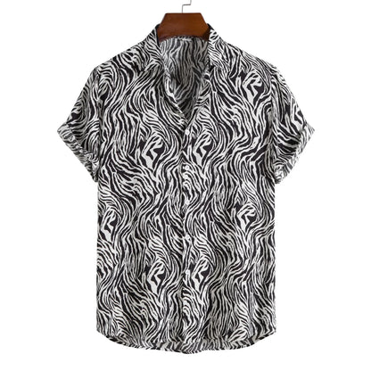 2026 New Hawaiian Beach Wear Men's Zebra-stripe Short Sleeve Shirts Fashion Laple Button Up Casual Blouse Summer Streetwear Male