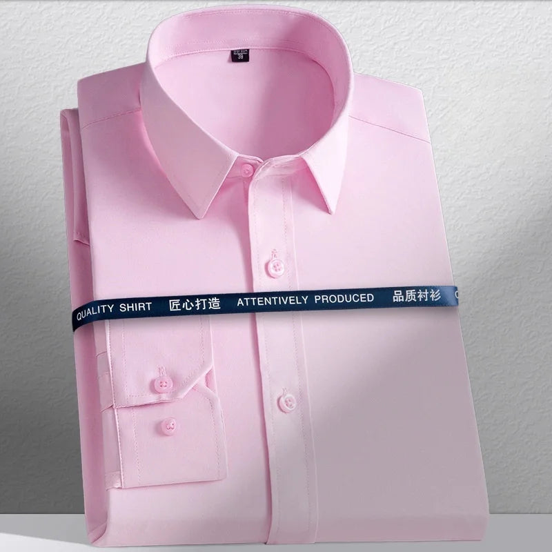 New Men's Shirts Long Sleeve Dress Shirts For Men Slim Fit Social Business Blouse White Blue Office Shirt Men Clothing