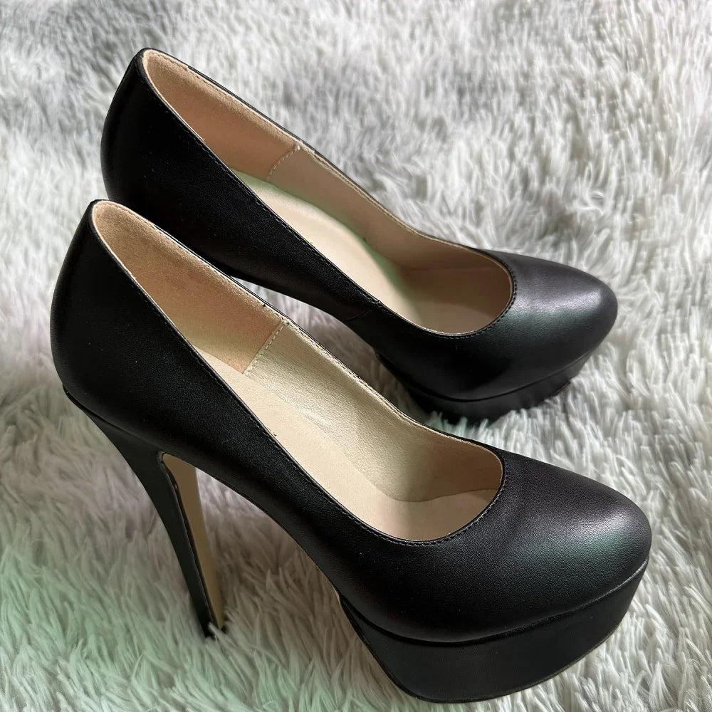 Women's High Heels 14cm Extremely Stripper Pole Dance Stilettos Sexy Platform Pumps Matte Round Toes Party Dress Wedding Shoes