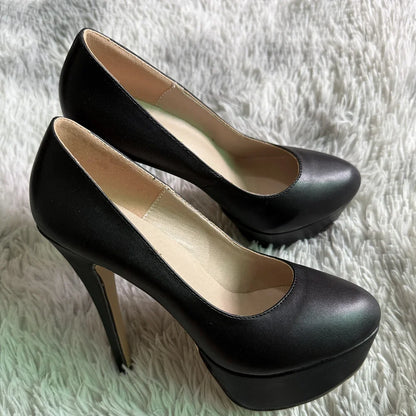 Women's High Heels 14cm Extremely Stripper Pole Dance Stilettos Sexy Platform Pumps Matte Round Toes Party Dress Wedding Shoes