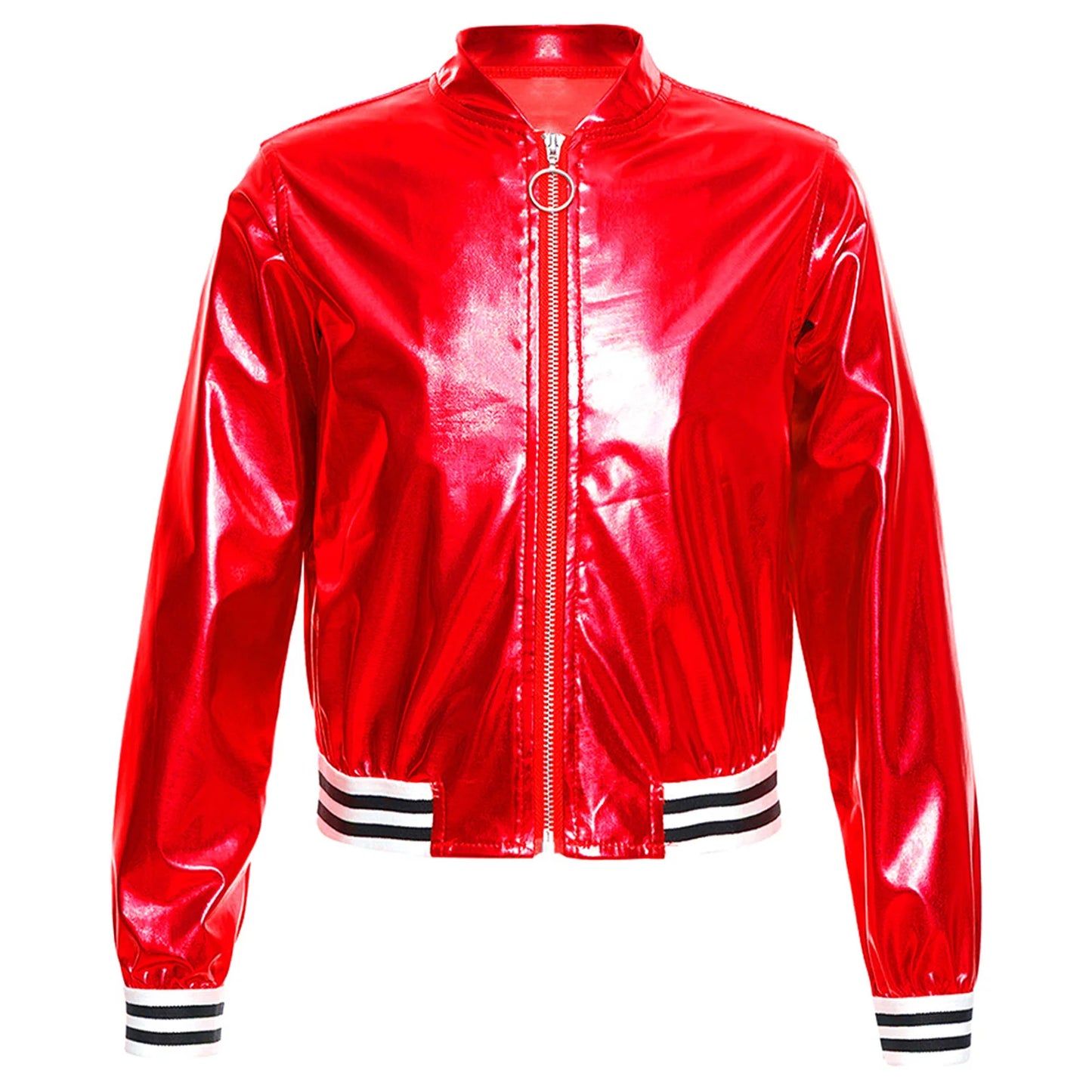 Kids Girls Long Sleeve Casual Sports Bomber Jackets Jazz Hip-hop Street Dance Costume Boys Shiny Metallic Baseball Outwear Coats