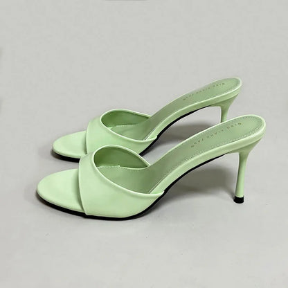 Heeled Footwear Female Slides Women Slippers Summer Spring Fashion Round Toe Ladies Thin Heels Slippers Sandals Pumps Shoes