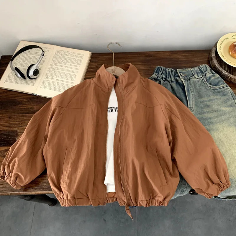 Boys Coats 2025 Autumn Fashion Cool Korean Style Kids Clothes Casual Patchwork Looose Solid Color Jacket Coats