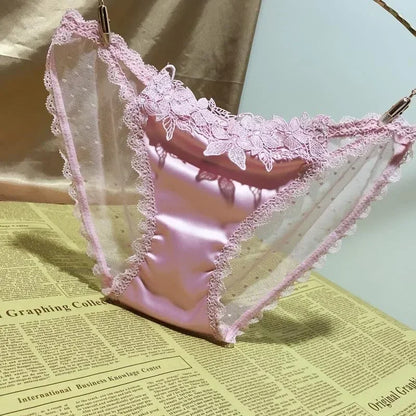 Women's Underwear Sexy Fashionable Satin Lace Embroidered Hollow out traceless Transparent Enticing Women's Underwear