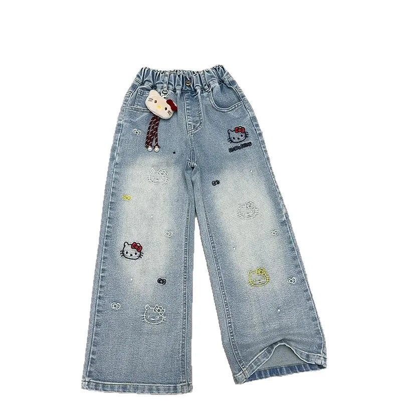Girls Spring Autumn Wide Leg Jeans High Waist Long Pants Children's Clothing Kids' Denim Trousers Trendy Streetwear for Girls