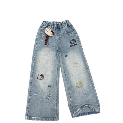 Girls Spring Autumn Wide Leg Jeans High Waist Long Pants Children's Clothing Kids' Denim Trousers Trendy Streetwear for Girls