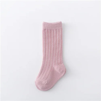 0-5Years Kids Boys Girls Socks Cotton Solid Striped Soft Baby Knee Long Children's Socks School Sport Baby Boy Sock 12 Color