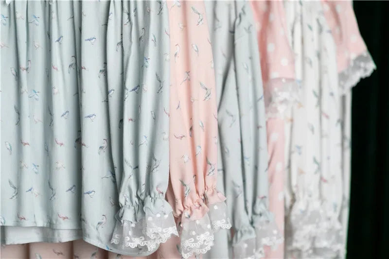 Girls Pajamas Set 2025 Spring And Summer New Blue Lace Lace Children's Home Clothing Cotton Printed Pajamas Children's Clothing