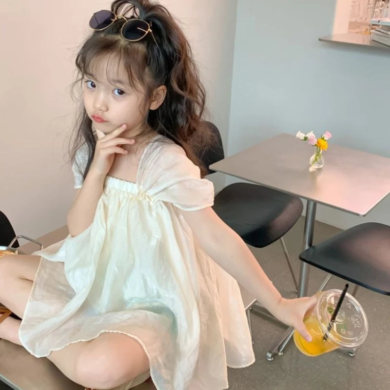 Girls Blouse 2026 New Summer Korean Style Kids Loose Short Sleeve Shirt Stylish Casual Top for Children