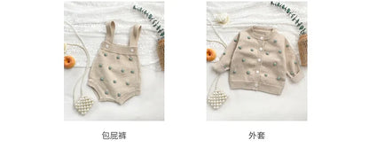 Newborn Baby Girl Clothing Set Spring Autumn Yarn Ball Cardigan Tops+romper Toddler Baby Girl Knitting Clothes Bebe Outfit Set