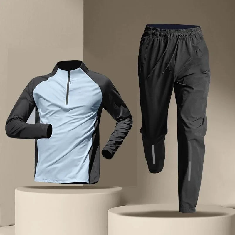 Men's Quick Dry Tracksuits T-shirt Pants Spring Autumn Stand Collar Long Sleeve Breathable Sports Fitness Training Quality Suits