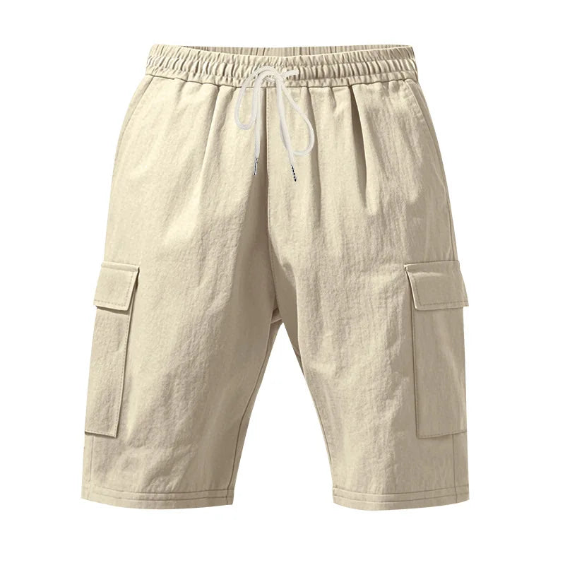 Cross-border European and American men beach skin-friendly breathable linen loose cargo multi-pocket squat jogging casual shorts