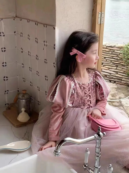 Girls Dress 2023 Spring  Autumn New Western Style Children Trendy Birthday  Little Girl Princess Dress