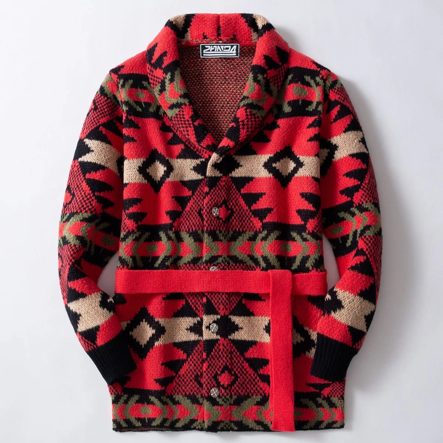 Men Sweaters Vintage Striped Thicken Knitted Buttons Lace-up Cardigan Sweaters Fashion Jacquard Mid-length Sweater Coats for Men