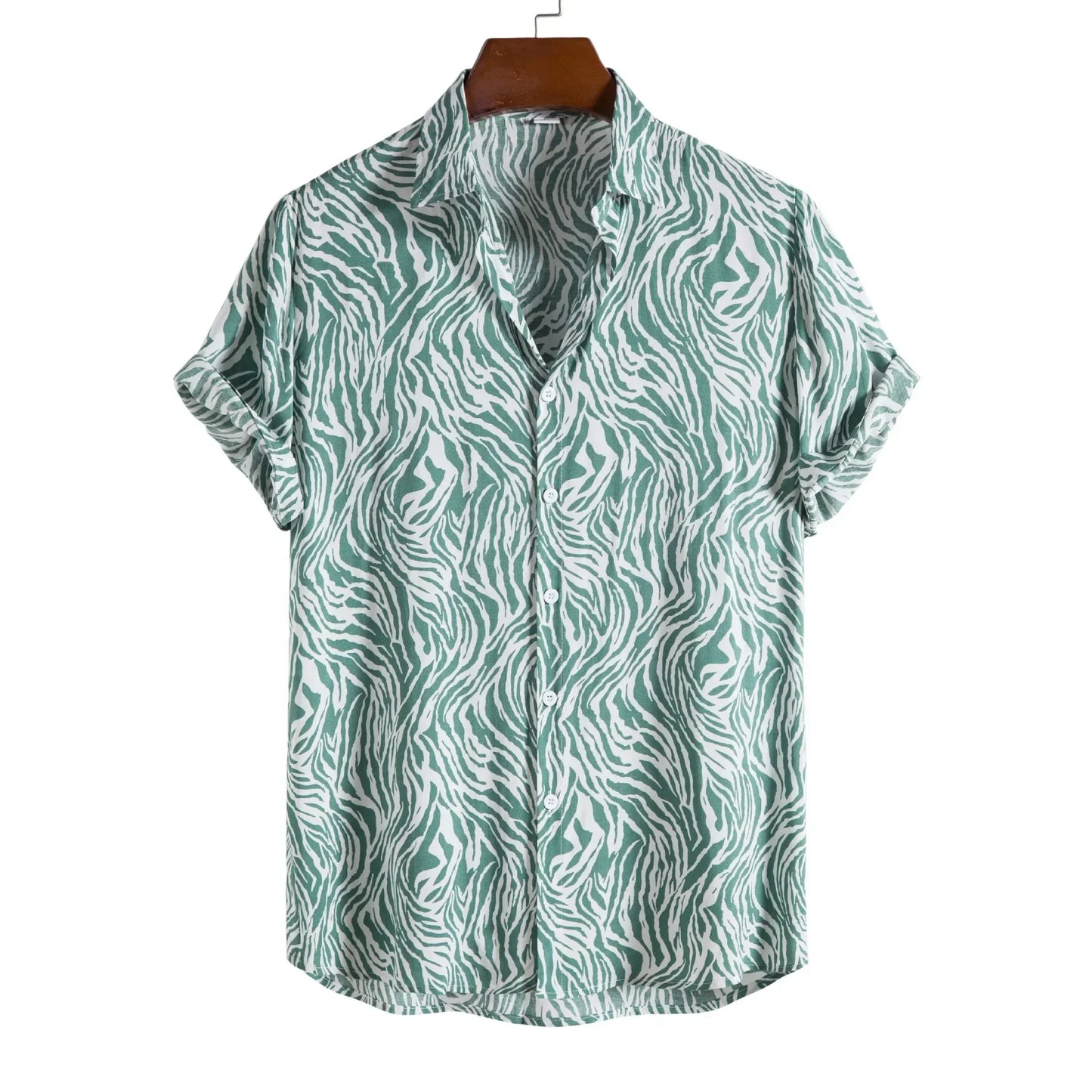 2026 New Hawaiian Beach Wear Men's Zebra-stripe Short Sleeve Shirts Fashion Laple Button Up Casual Blouse Summer Streetwear Male