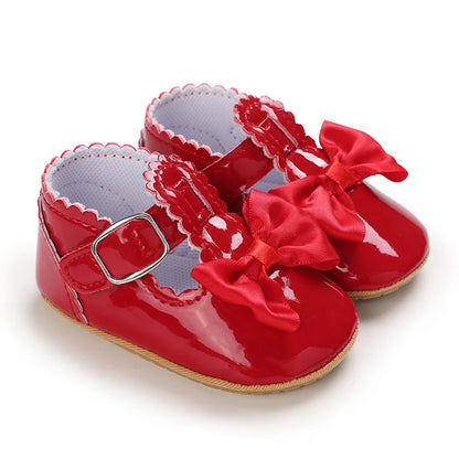 Baby Girls Shoes Classic Bowknot Rubber Sole Anti-slip PU Girls Dress Shoes First Walker Toddler Crib Baby Shoes