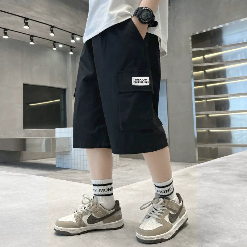 Boys Cargo Shorts Summer Short Sport Cotton Sweatpants Boys Knee Length Pants Size Hot Pants Kids Clothes 6 8 10 12 13 14 Year