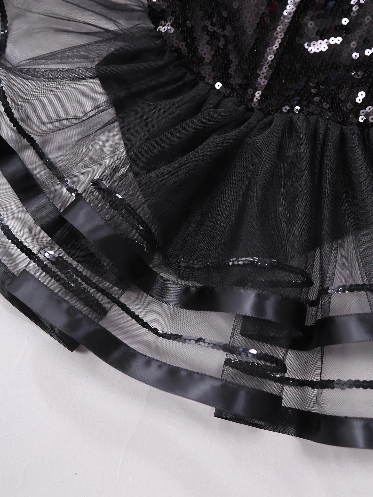 Girls Teens Shiny Sequin Tulle Dress for Ballet Latin Jazz Lyrical Dance Dresses Sleeveless Halter Neck Leotards Tutu Dress