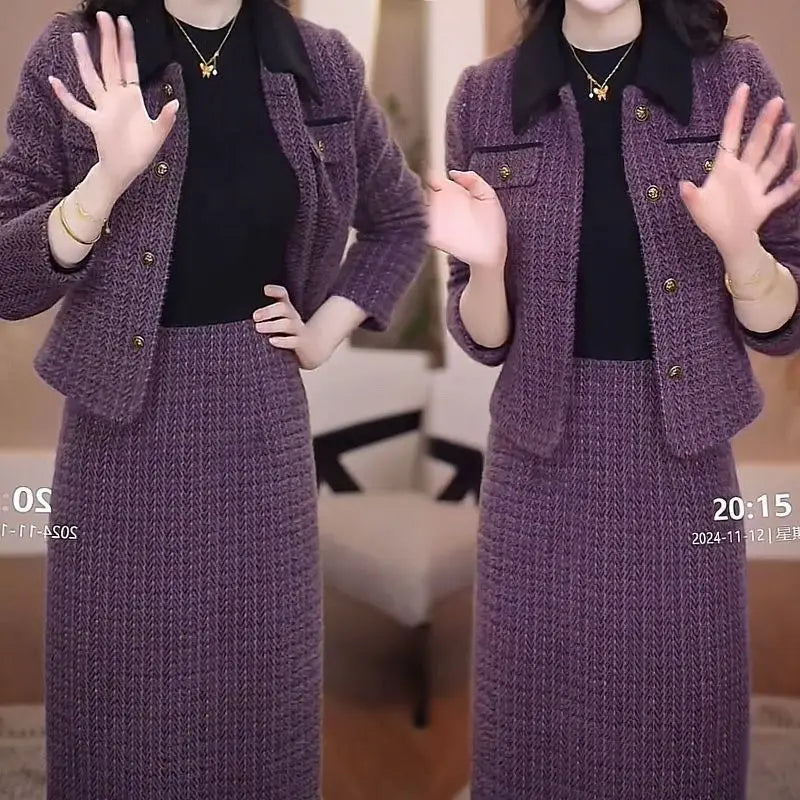 Fashion Suit Women's Autumn and Winter New Style Temperament Socialite Western-style High-end Slimming Half Skirt Two-piece Set