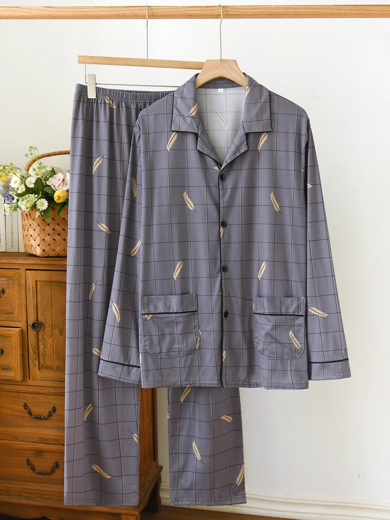 New Men's Pajamas Spring and Autumn Set, Can Be Worn Outside, Cardigan Loungewear, Casual Long-Sleeved, Large Size, Loose Fit, Autumn and Winter