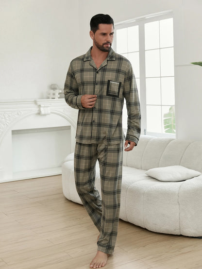 New Men's Pajamas Spring and Autumn Set, Can Be Worn Outside, Cardigan Loungewear, Casual Long-Sleeved, Large Size, Loose Fit, Autumn and Winter