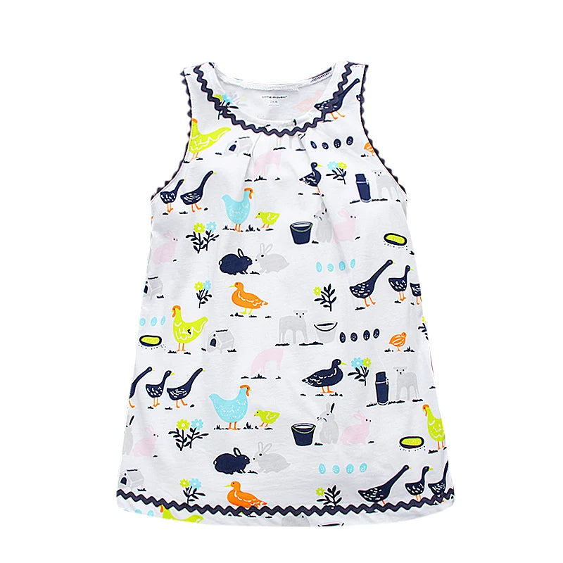 Girls Short Sleeve Summer Dress For 1-6 Years Kids 100% Cotton Casual Dresses Children's Clothing KF128