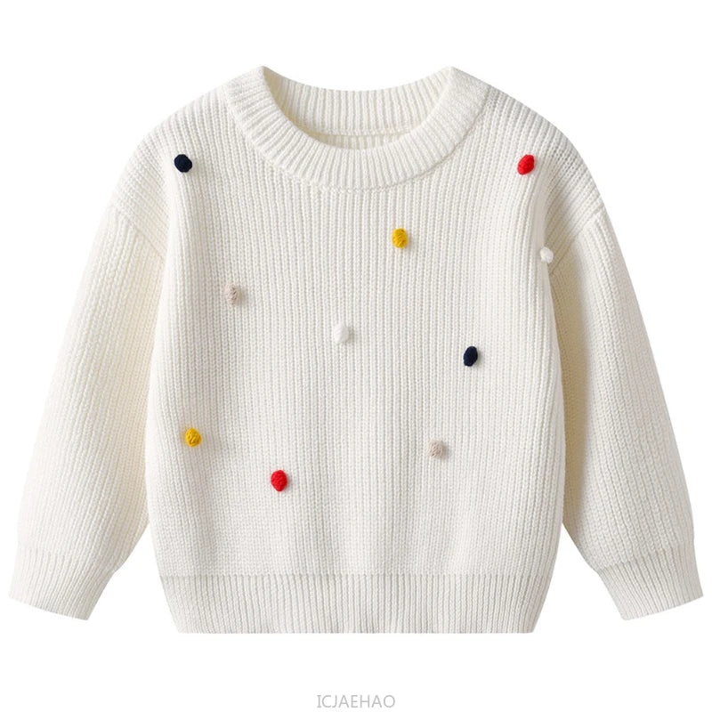 Teen Girl Clothes 2025 Winter Kids Knit Sweater Bobble Casual Children Top Outfits Costumes Baby Girls Basic Pullover Handmade