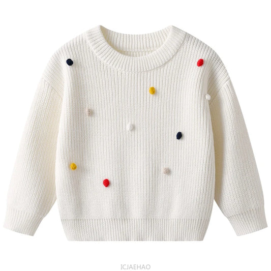 Teen Girl Clothes 2025 Winter Kids Knit Sweater Bobble Casual Children Top Outfits Costumes Baby Girls Basic Pullover Handmade