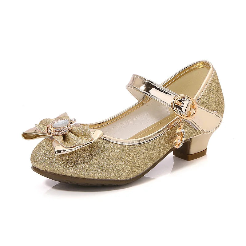 Children's High-heeled Shoes Girls Students Princess Red Leather Shoes 2025 New  Bowknot Single Girls Show Kid's Party Shoes