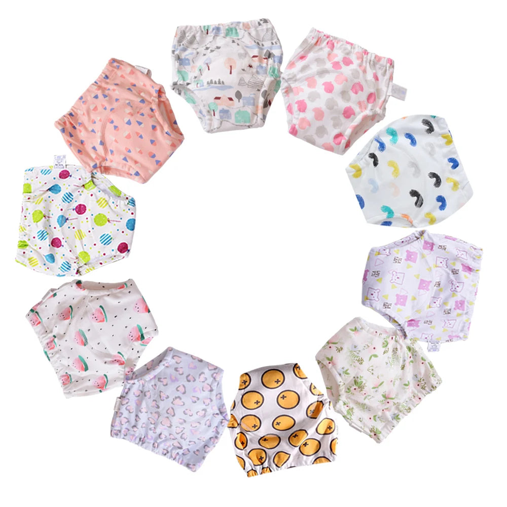 10 Pcs Reusable Baby Training Pants Washable Kids Cloth Diaper Nappies Changing Underwear Infant Toddler Potty Training Panties