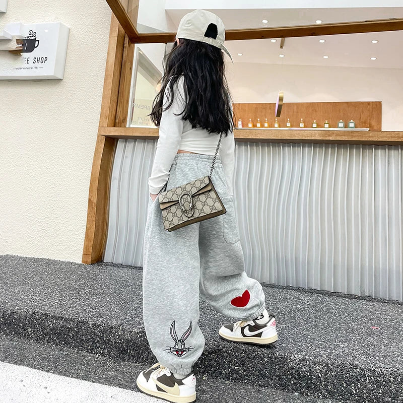 Girls Pants Spring Autumn Children's trousers Casual Pants Loose Sweatpants Cotton Joggers Pants for 4 5 6 7 8 9 10 11 12 Years