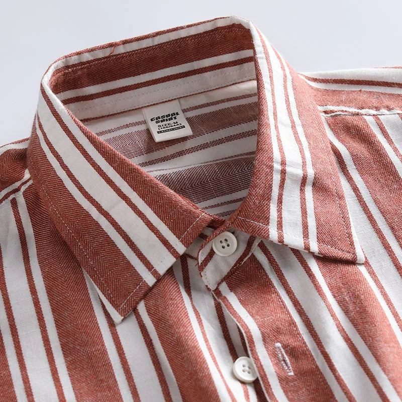 New high-quality men's dress shirt, checkered shirt, men's long-sleeved cotton and linen lapel coat, suitable for daily wear