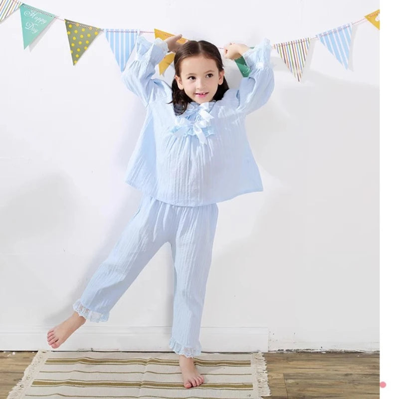 Girls Cotton Pajama Set Long Sleeve Kids Sleepwear Loungewear Comfy Home Clothes Basic Solid Color 2 Piece Outfit Summer Wear
