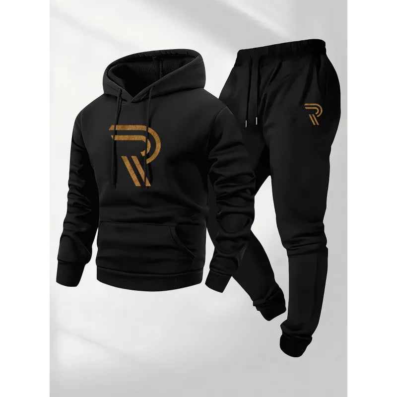 Men'S Casual Fashion Personalized Sports Suit，Includes A Hooded Sweatshirt And Matching Pants