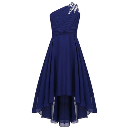 2025 Teens Girl's Dress for Wedding Party Sequin One Shoulder Princess Formal Gown for Holy Communion Chiffon Flower Girl Dress