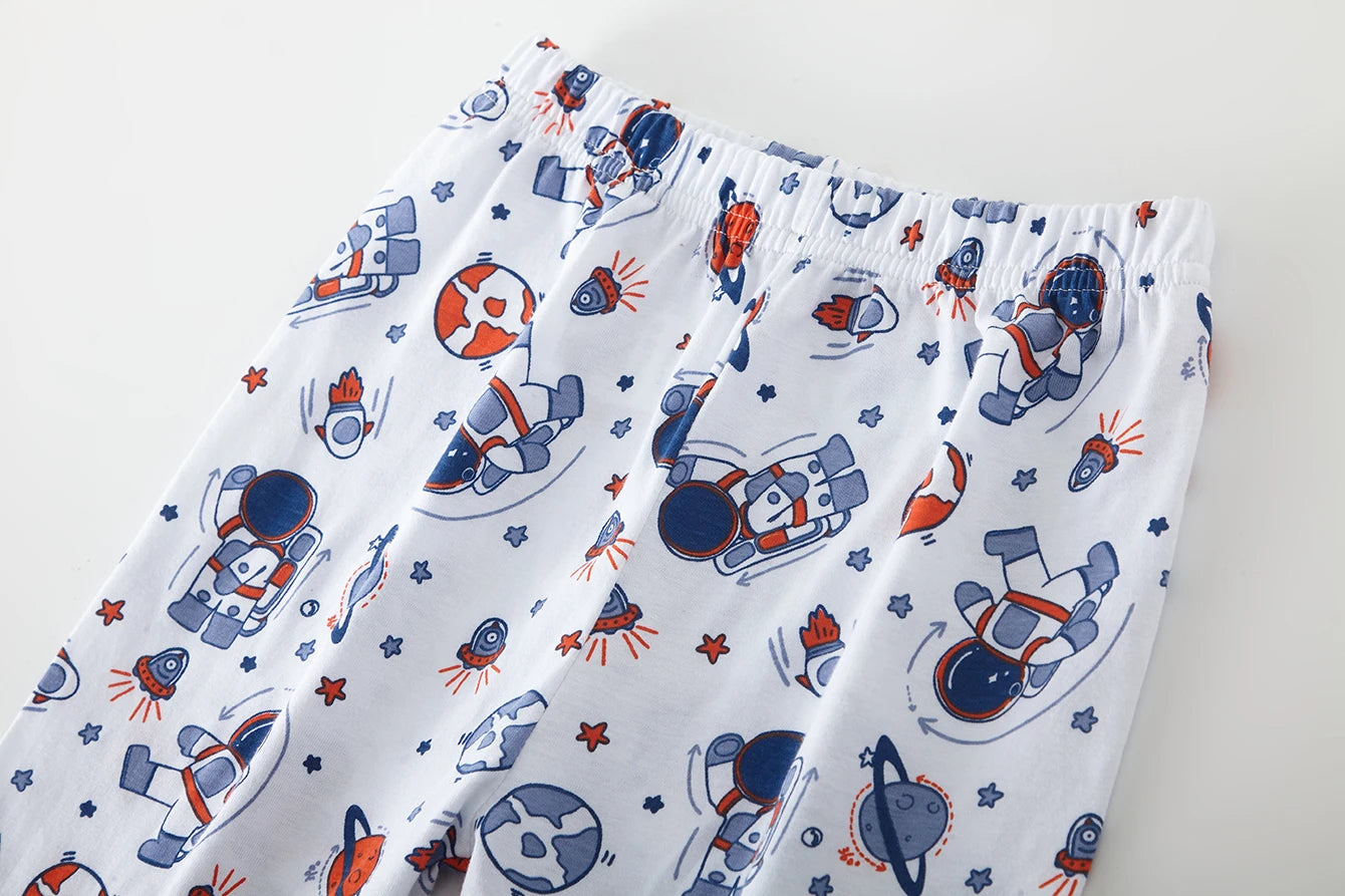 Pajamas Set for Kids 100% Cotton Soft Boys Girls Cartoon Astronaut Nightwear Long Sleeve Comfortable Pjs Age 1-8 Years