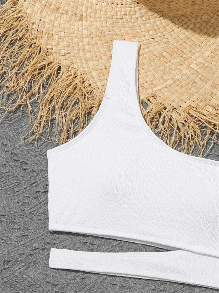 Girls' Swimsuit Bikini 2026 New Solid One Shoulder Bikinis Set Children Swimwear Summer High Waist Kids Beach Wear Bathing Suit