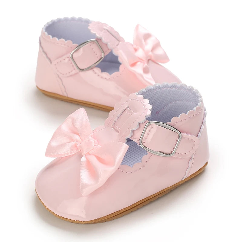 Baby Girls Shoes Classic Bowknot Rubber Sole Anti-slip PU Girls Dress Shoes First Walker Toddler Crib Baby Shoes