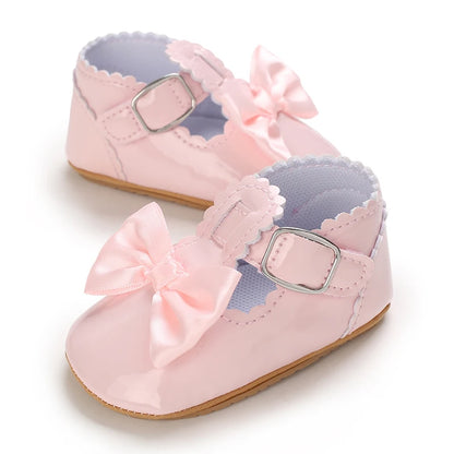 Baby Girls Shoes Classic Bowknot Rubber Sole Anti-slip PU Girls Dress Shoes First Walker Toddler Crib Baby Shoes