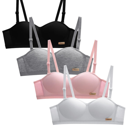 4 pcs underwear for teenage girls, non-wired bras, bras for developing stage, anti-sagging comfortable bras, adjustable